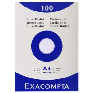 Exacompta - Réf. 13306E - Étui de 100 fiches bristol unies non perforées - format 210 x 297 mm - compatibles avec imprimante jet d'encre, laser et photocopieur - couleur blanc