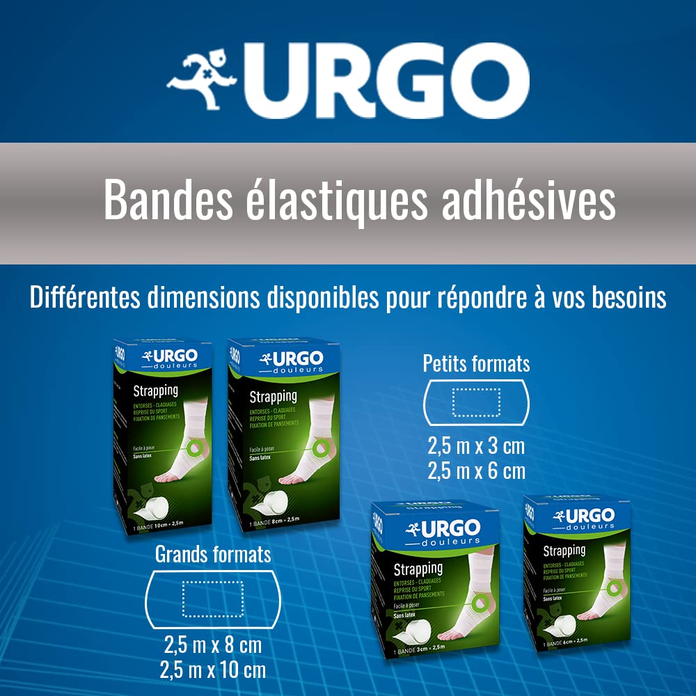 Urgo - Strapping - Bande élastique adhésive - Contention / Fixation de pansements - 1 bande 2,5mx6cm – Image 2