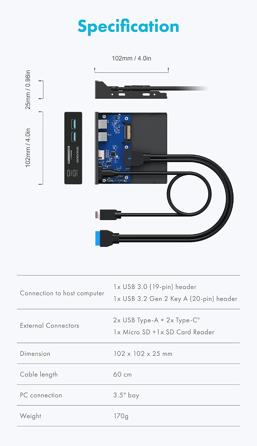 GRAUGEAR G-MP01CR — Panneau avant 6 interfaces USB-C/USB-A – Image 8