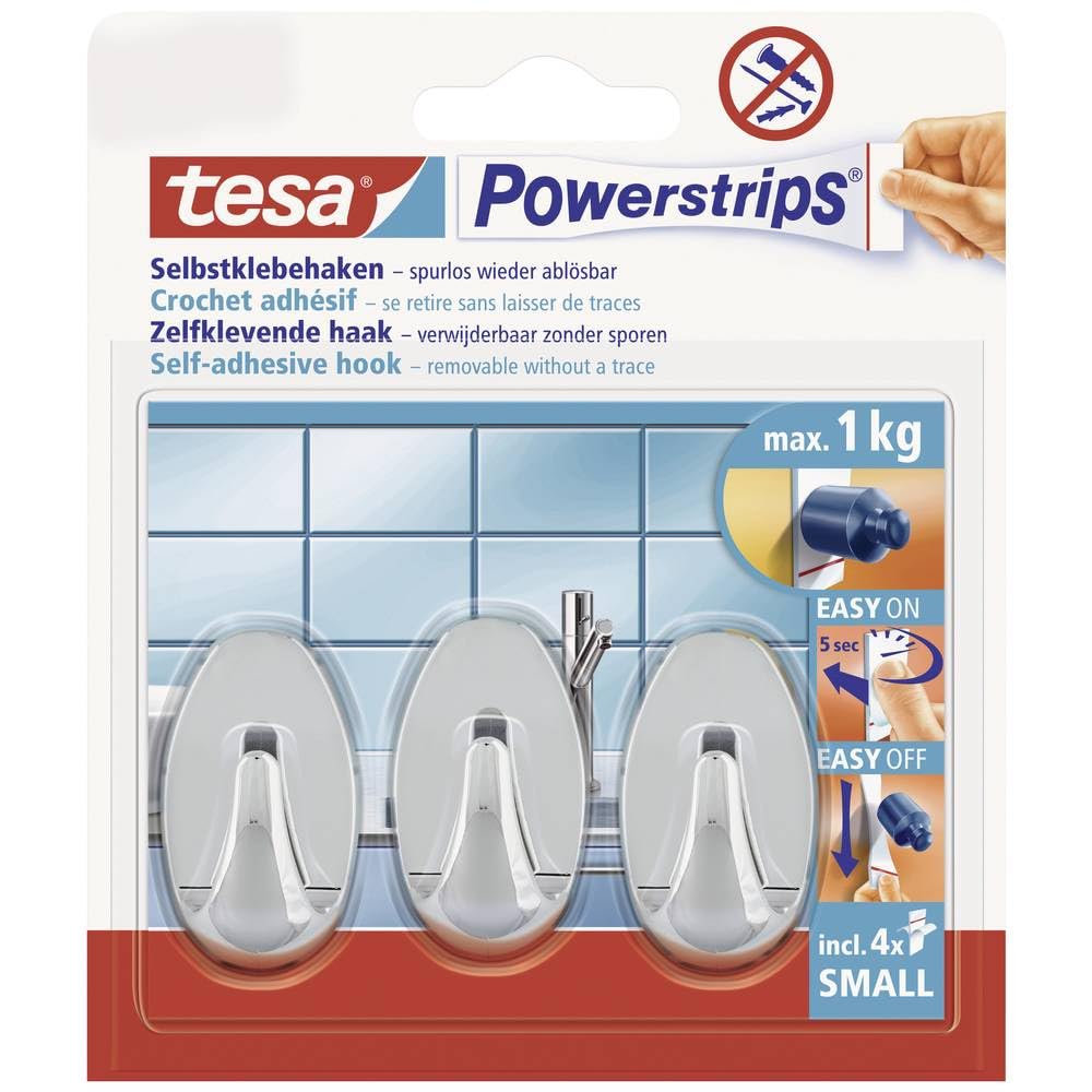 TESA Powerstrips Oval — crochet adhésif étanche chrome 1 kg
