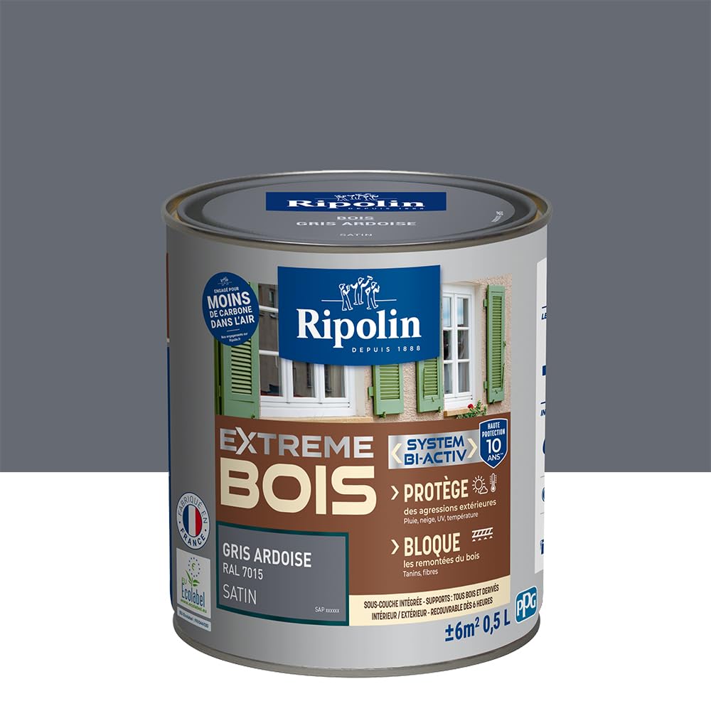 RIPOLIN — Peinture bois intérieur/extérieur satin 0,5 L Gris bouleau – Image 2
