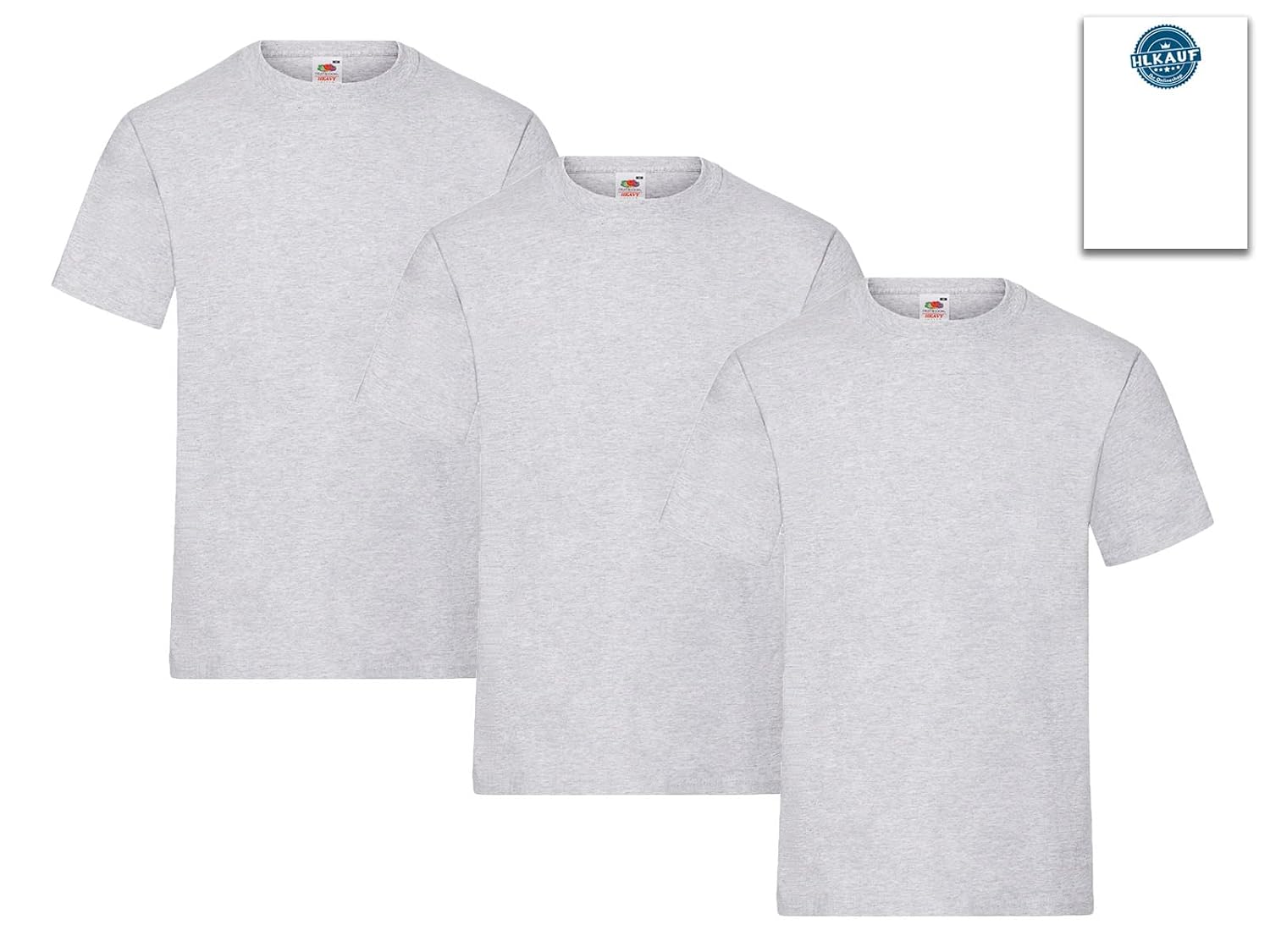 Fruit of the Loom Lot de 3 t-shirts pour homme Taille 3XL (3 x gris) Avec 1 bloc-notes HL Kauf – Image 7