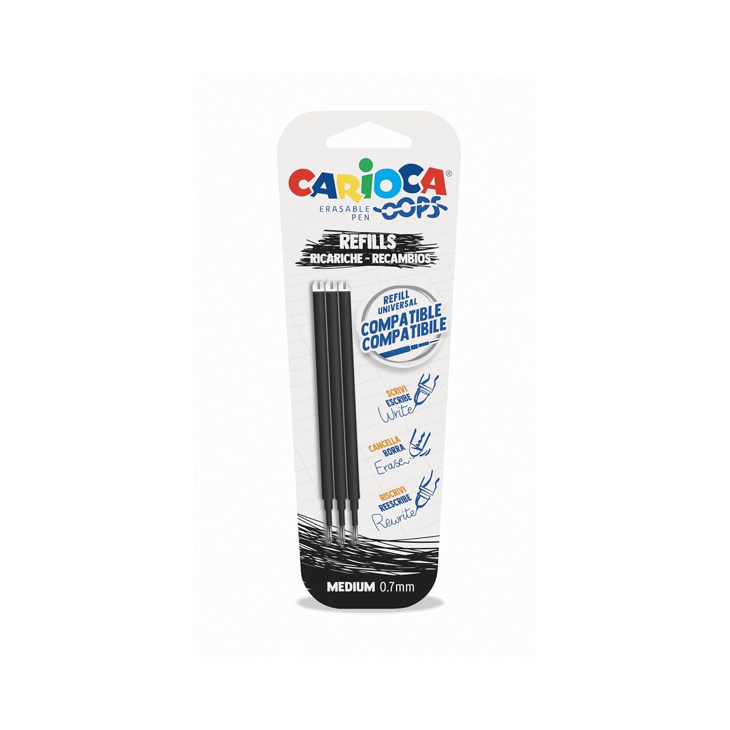 CARIOCA Oops — Lot de 3 Recharges pour Stylo Effaçable Noir