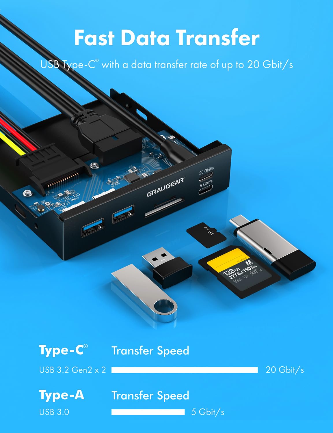 GRAUGEAR G-MP01CR — Panneau avant 6 interfaces USB-C/USB-A – Image 11