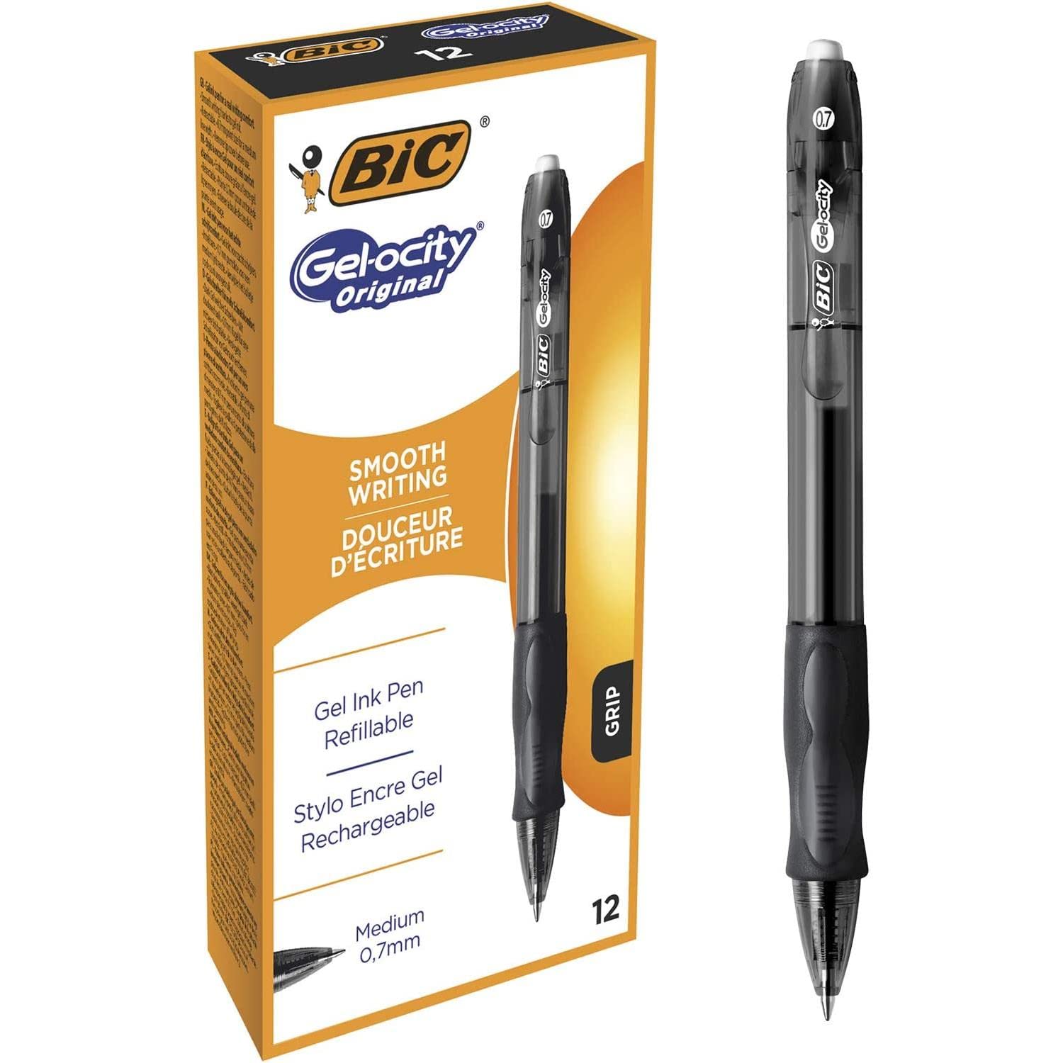BIC Gel-ocity - Stylos Gel Rétractables et Rechargeables - Pointe Moyenne (0,7 mm) - Noir, Boîte de 12 – Image 7