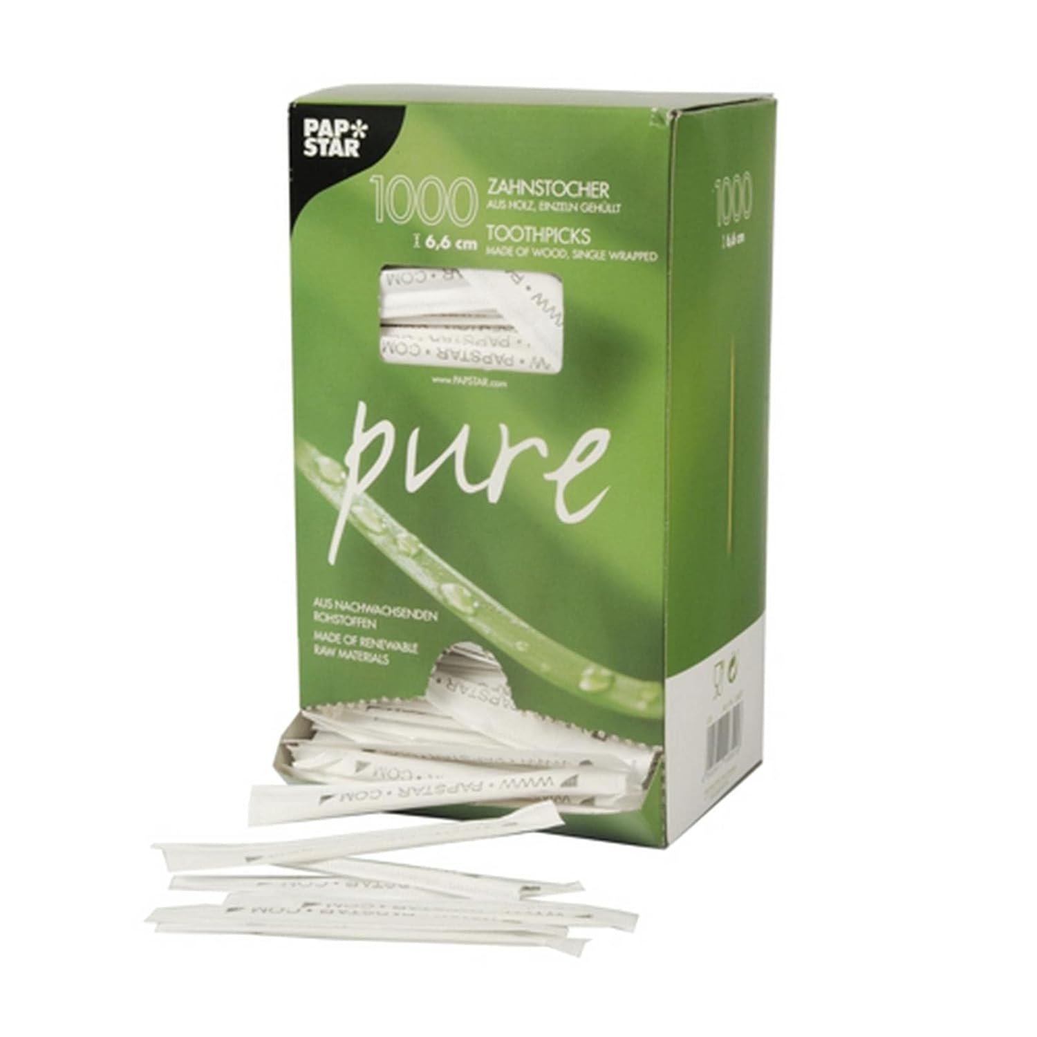 PAPSTAR — Cure-dents en bois enveloppés ronds 6,6 cm x1000