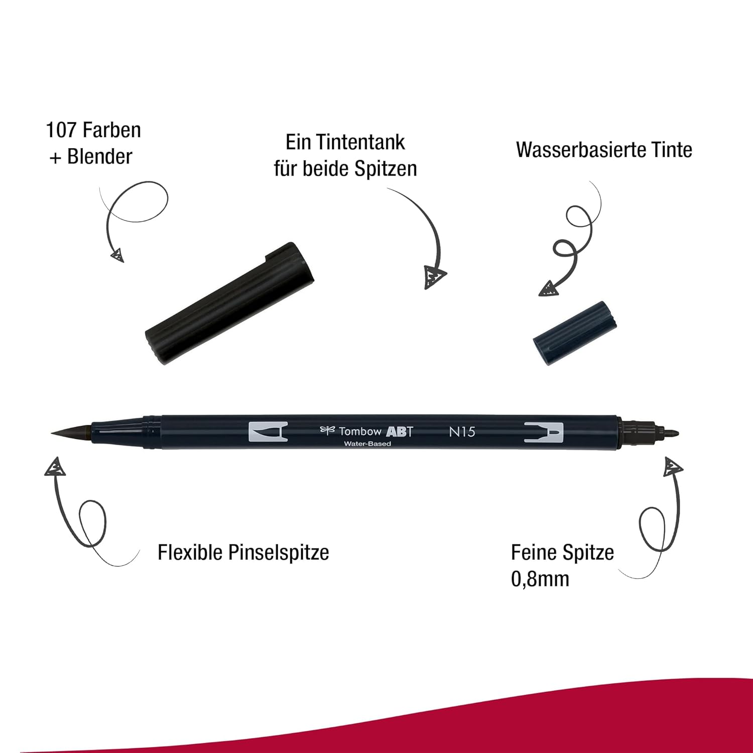 TOMBOW ABT-N15 — Feutre pinceau à 2 pointes Noir – Image 2