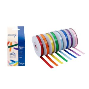 LOOLIPO — 8 Rubans satin arc-en-ciel 6 mm x 10 m
