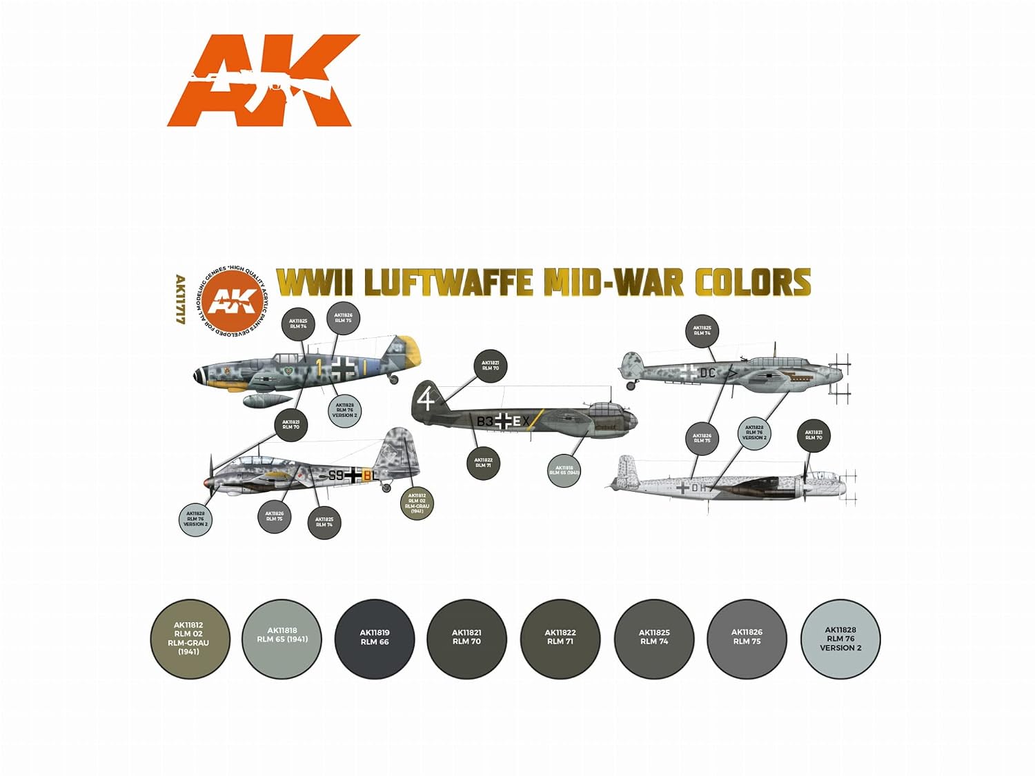 AK INTERACTIVE AK11717 — Set de peintures avions Luftwaffe 8x17ml – Image 2