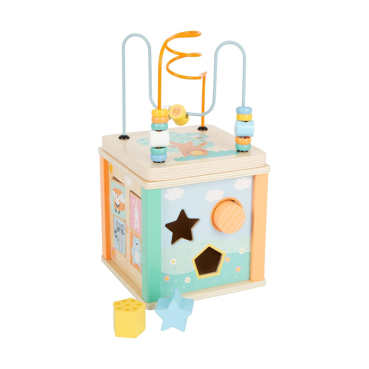 SMALL FOOT — Cube de motricité en bois pastel