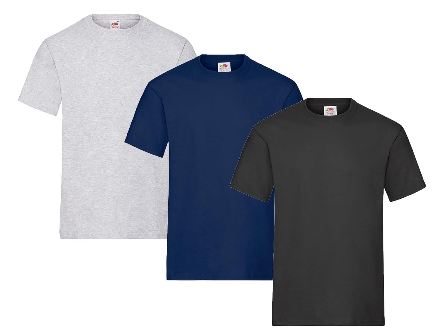 Fruit of the Loom Lot de 3 t-shirts pour homme Taille XXL (1 x gris, 1 x noir, 1 x bleu marine) Avec 1 bloc-notes HL Kauf