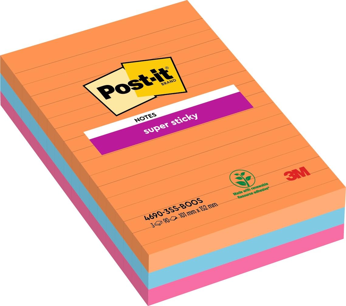 POST-IT Super Sticky — Notes autocollantes lignées 3 blocs 101x152 mm – Image 10