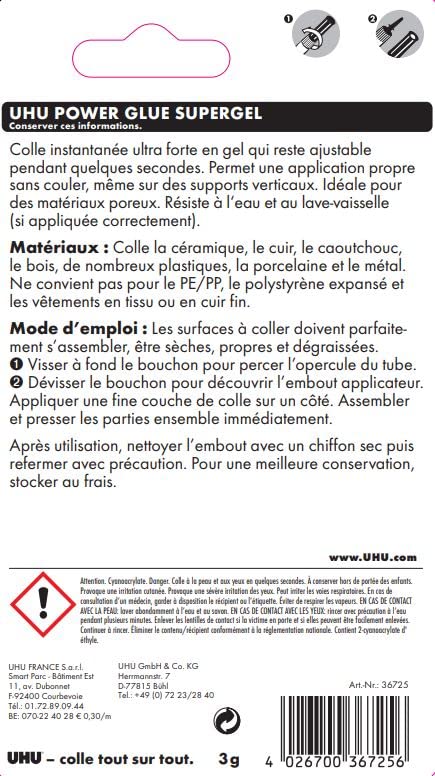 UHU Power Glue Gel — Colle instantanée transparente 2x3g – Image 3