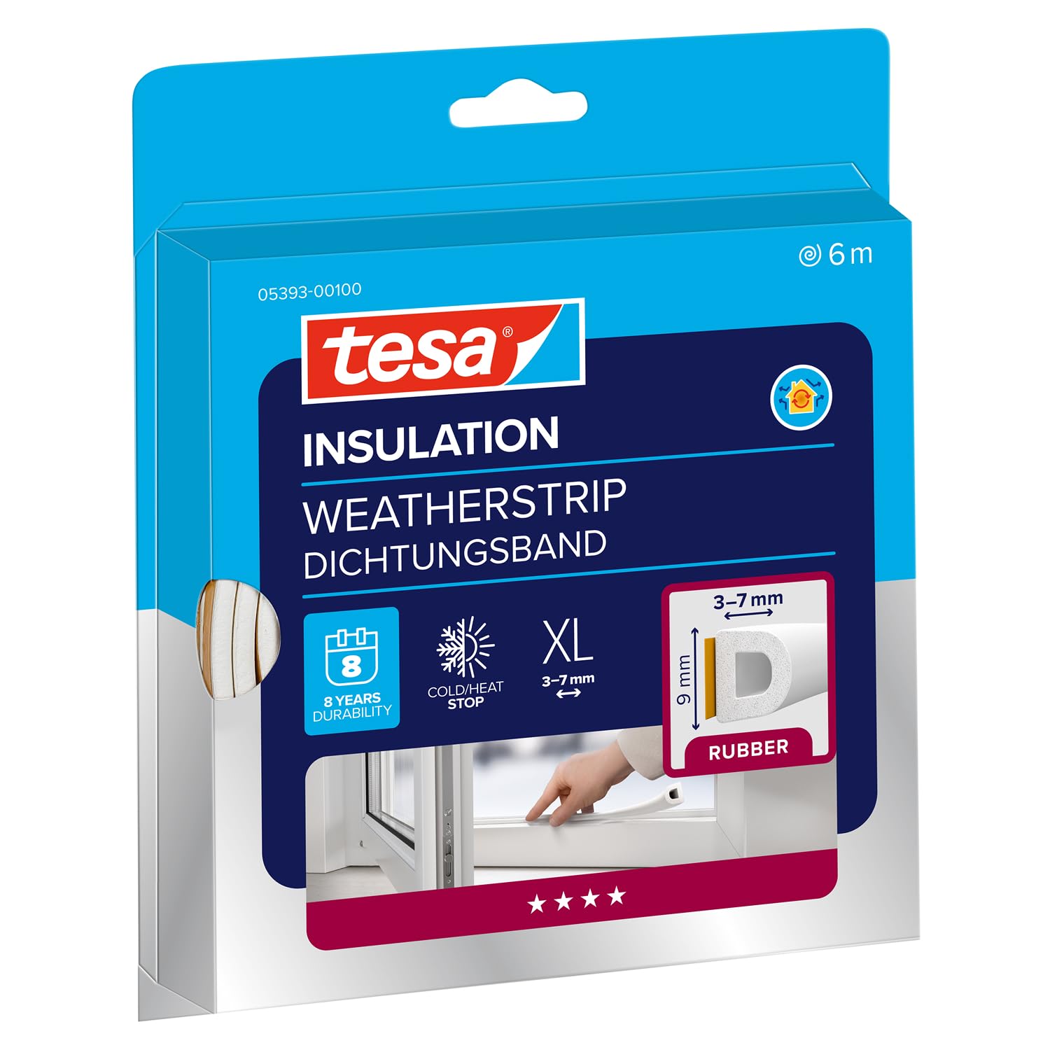 TESA Insulation — Joint autocollant XL blanc 6 m x 9 mm x 7 mm