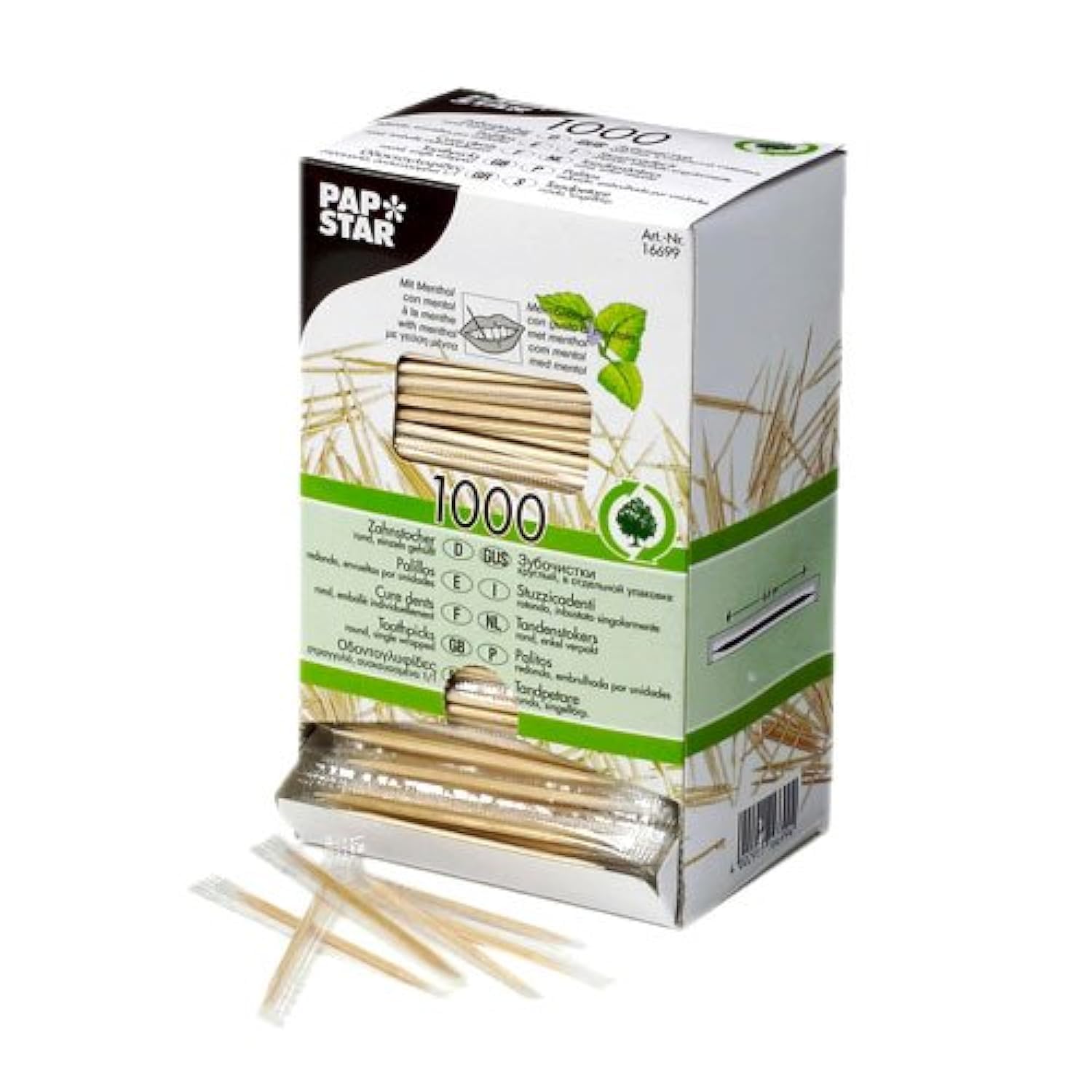PURE — Cure-dents en bois goût menthe x1000 emballés individuellement