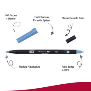 Alternative view of TOMBOW ABT-533 — Feutre pinceau double pointe Bleu Paon