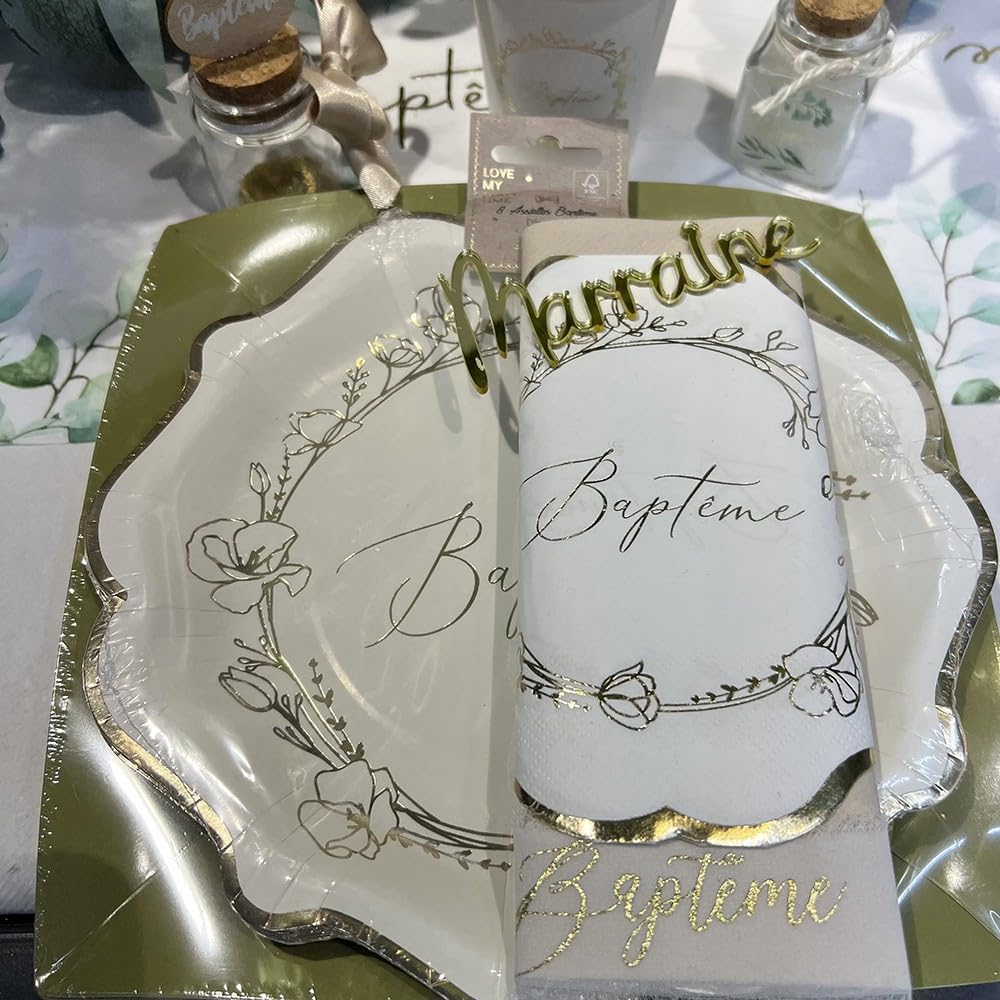 ARTIFETES — 8 Assiettes en Carton Baptême Végétal 23 cm – Image 5