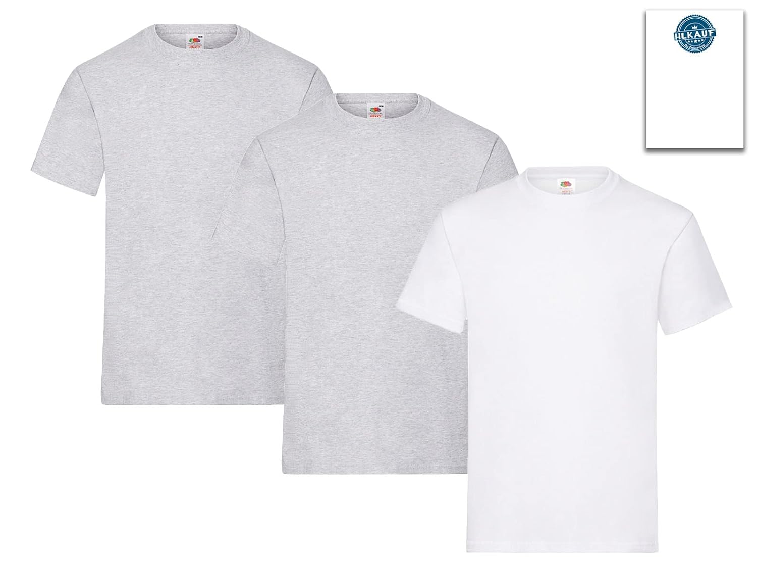 Fruit of the Loom Lot de 3 t-shirts pour homme Taille XXL (2 x gris, 1 x blanc) Avec 1 bloc-notes HL Kauf – Image 7