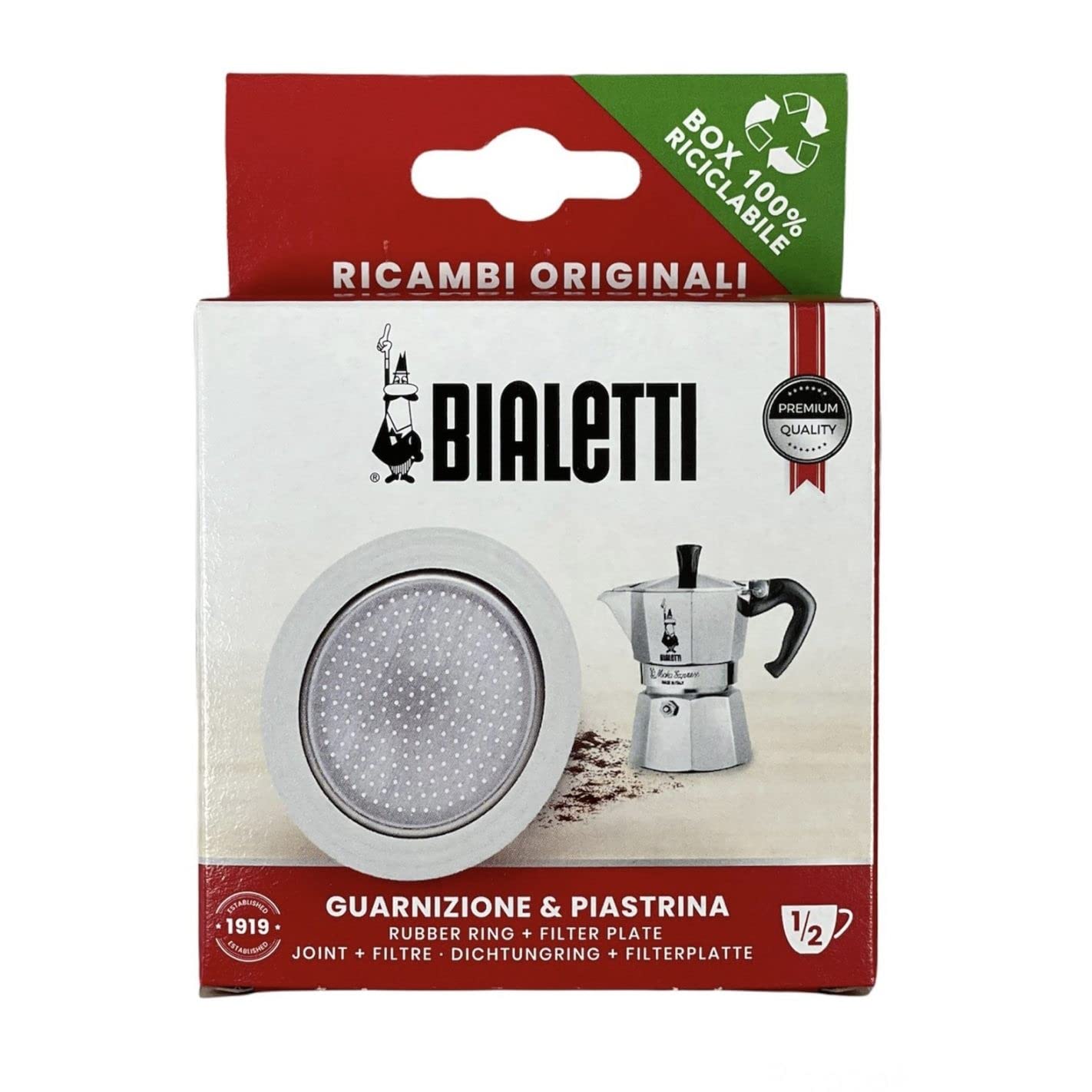BIALETTI GASKET AND FILTER SPARE FOR COFFEE MOKINA 1/2 CUP – Image 2
