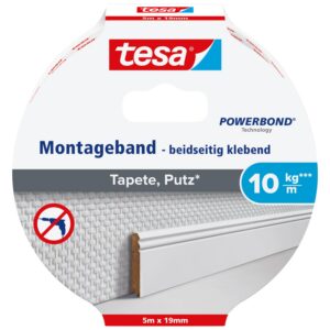 TESA Powerbond — Ruban adhésif double face mural 5 m x 19 mm