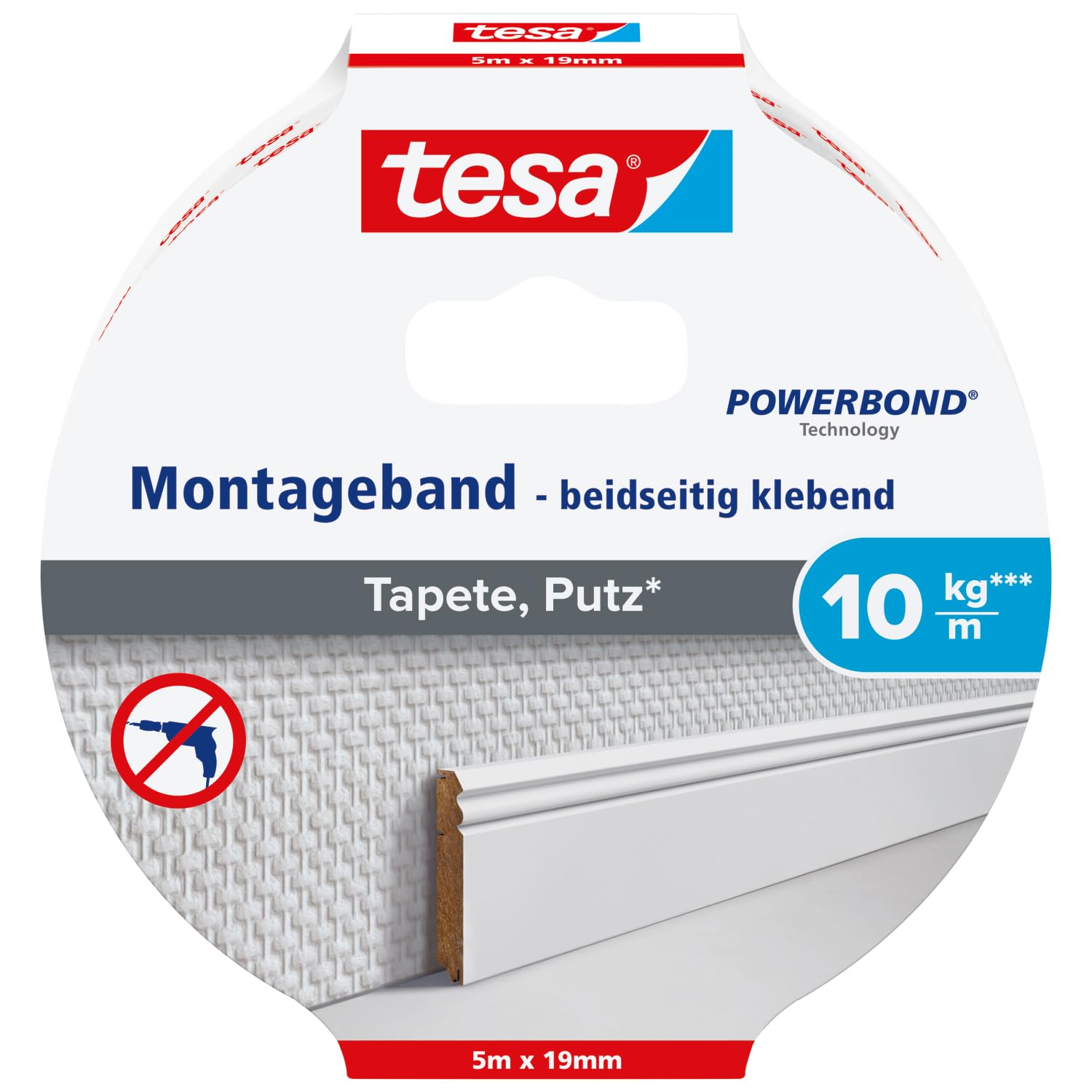TESA Powerbond — Ruban adhésif double face mural 5 m x 19 mm