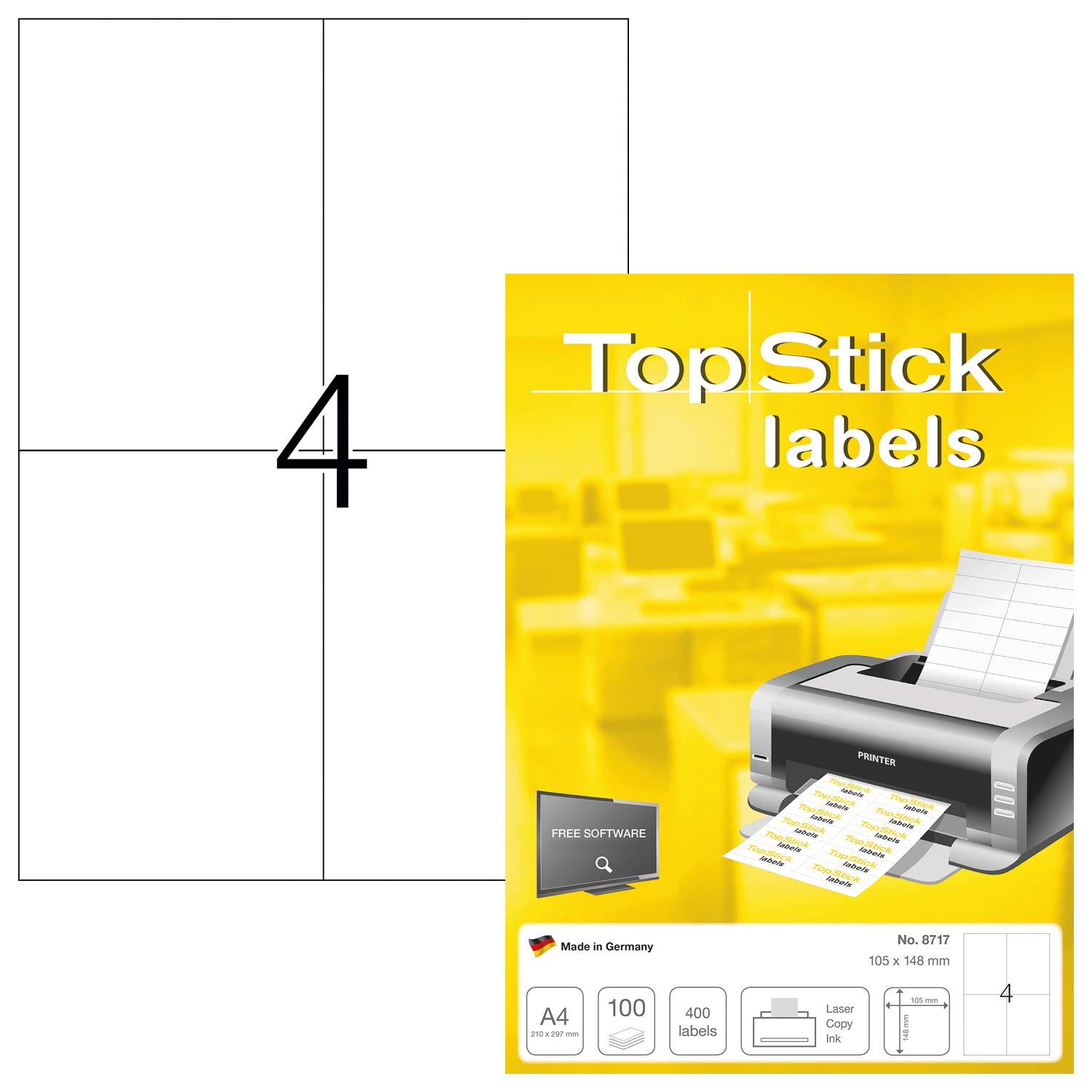 TOPSTICK — Étiquettes laser blanches 105 x 148 mm x400