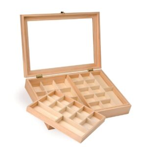 GLOREX — Boîte à Bijoux en Bois de Pin 40 x 28 x 7,5 cm