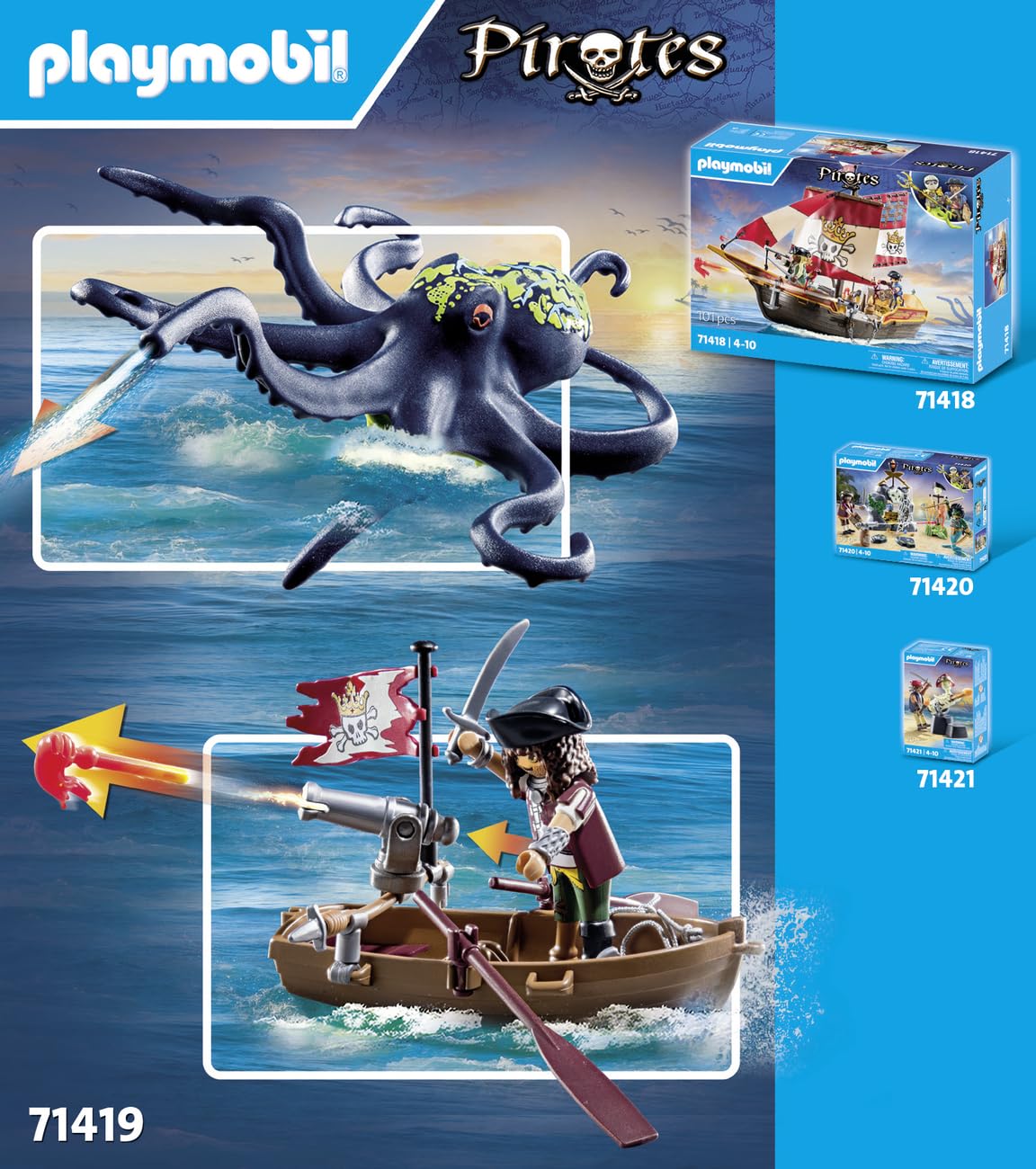 Playmobil 71419 Pirate avec Pieuvre géante, Comprend Deux Personnages, Une Pieuvre géante Qui pulvérise de l'eau, Un Bateau à rames et de Nombreux Accessoires, Univers Pirates, pour Enfants dès 4 Ans – Image 30