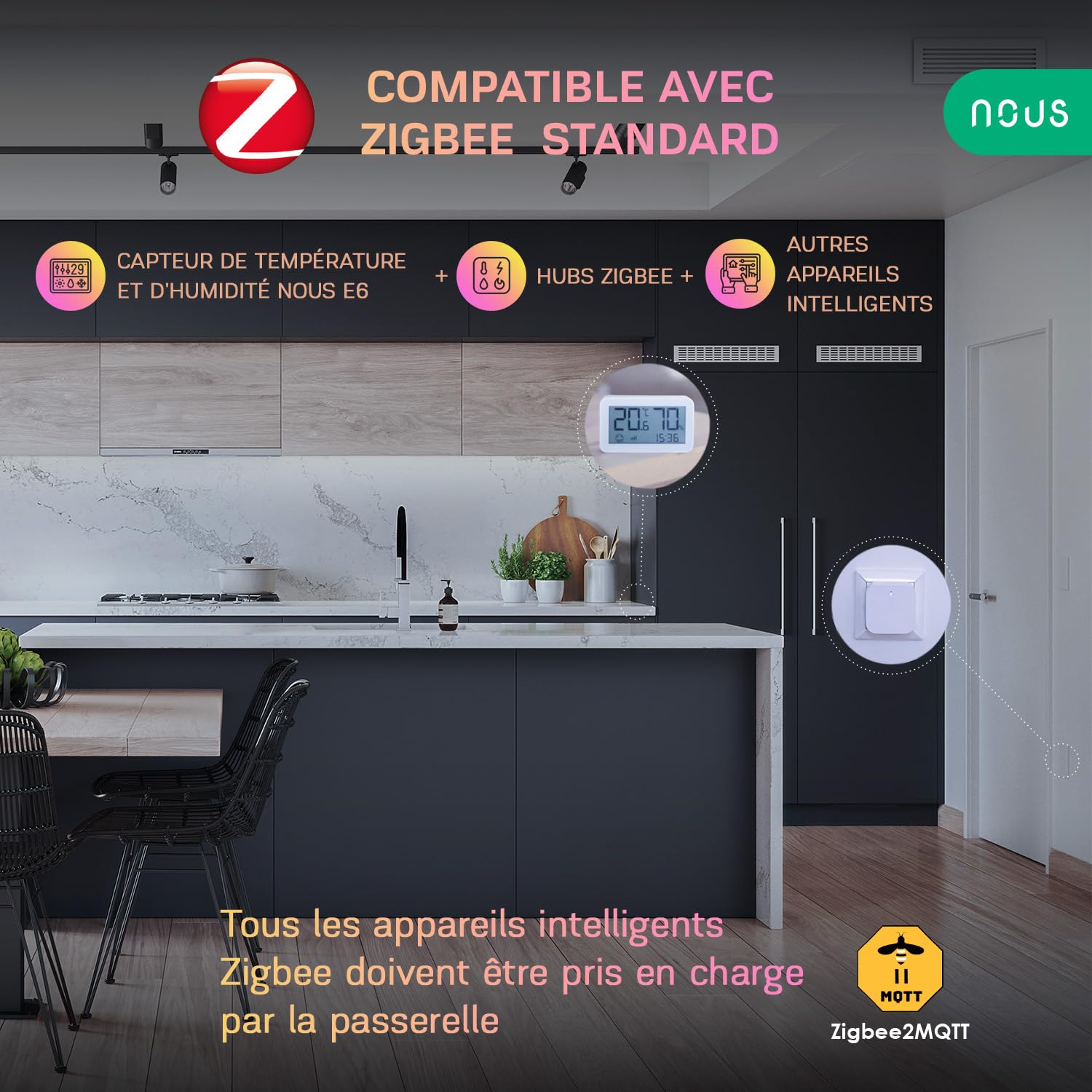 NOUS E6 — Thermomètre et Hygromètre Connecté ZigBee – Image 4