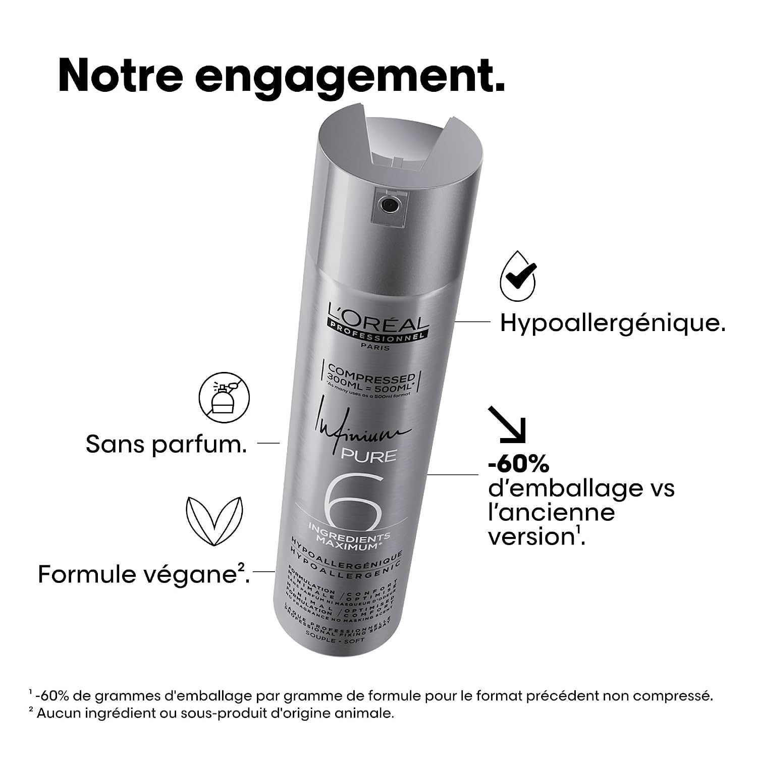 L'ORÉAL PROFESSIONNEL Infinium Pure — Laque fixation souple 300 ml – Image 4