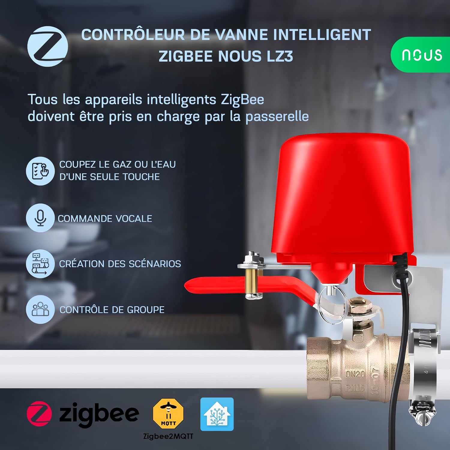NOUS LZ3 — Vanne d'eau ZigBee connectée – Image 2