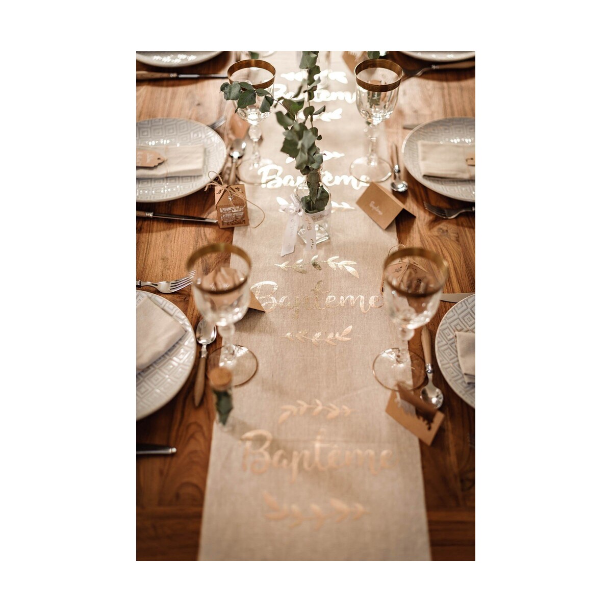BAPTÊME — Chemin de table en lin 28 cm x 5 m