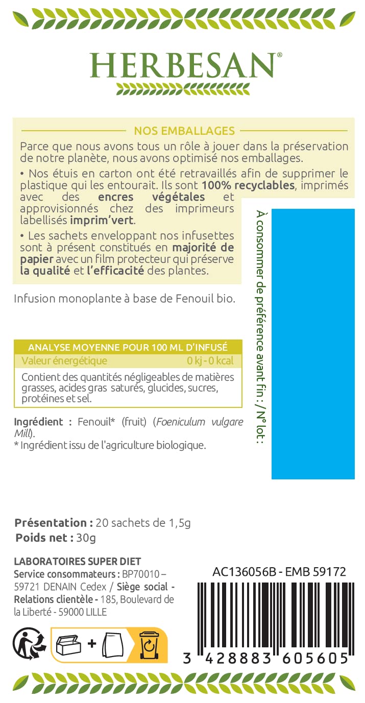 HERBESAN — Infusion Bio Fenouil Digestion Facile 20 sachets – Image 6