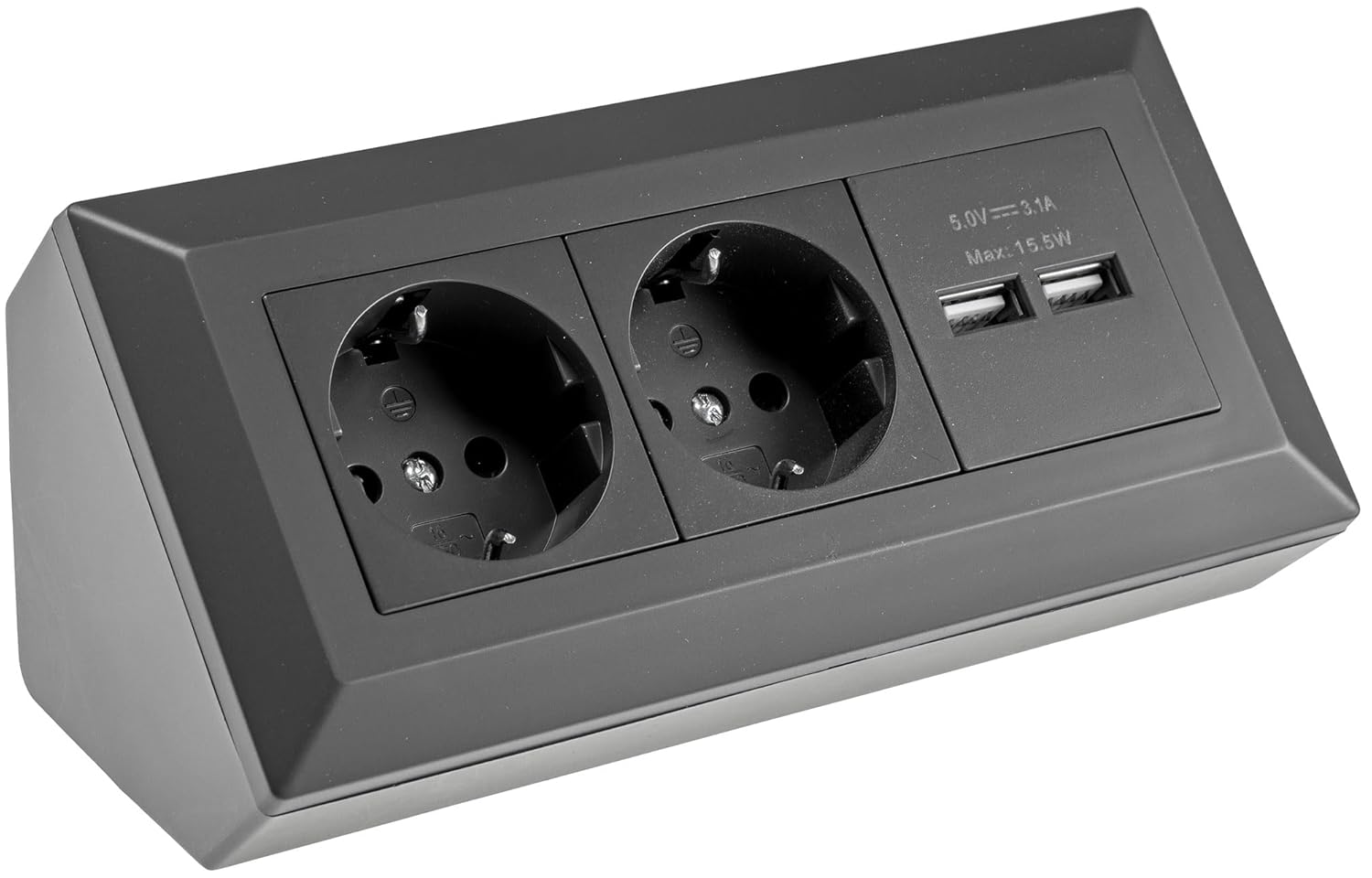 BLOC — Multiprise d'angle 2 prises et 2 ports USB-A Noir