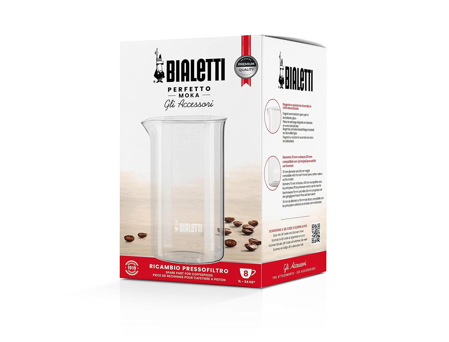 BIALETTI — Bol en verre pour cafetière à piston 1L