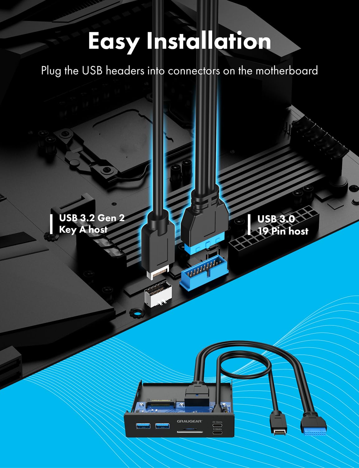GRAUGEAR G-MP01CR — Panneau avant 6 interfaces USB-C/USB-A – Image 7