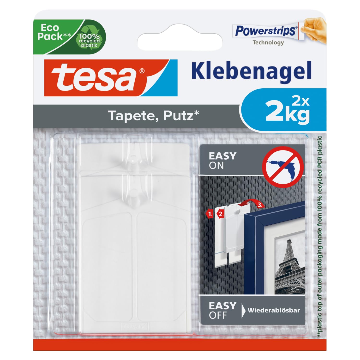 TESA — Clou adhésif pour papier peint et plâtre 2 kg x2