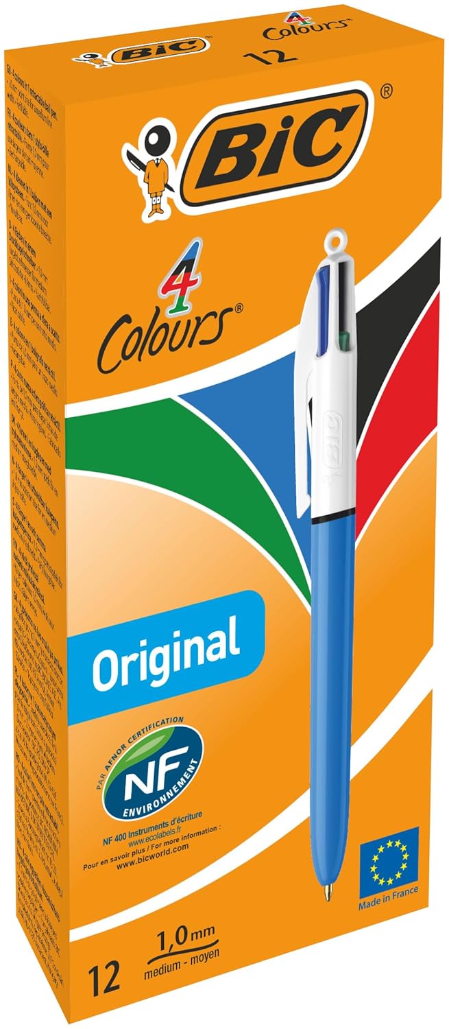 BIC 4 Couleurs Original — Boîte de 12 Stylos-Bille 1,0 mm