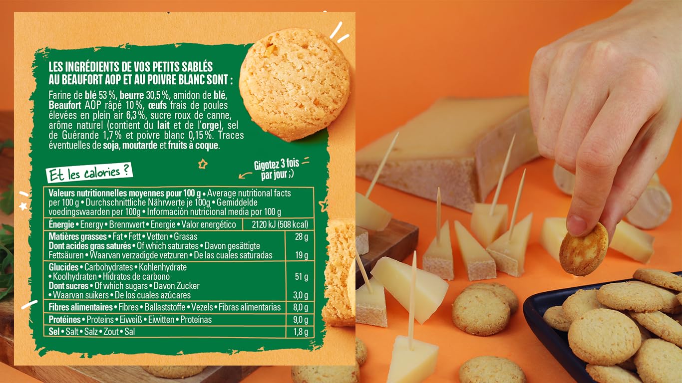 Michel & Augustin – Petits Sablés Salés au Beaufort AOP et Poivre Blanc – Biscuits Apéritifs Gourmands – Fabriqués en France – 100g x 8 – Image 4