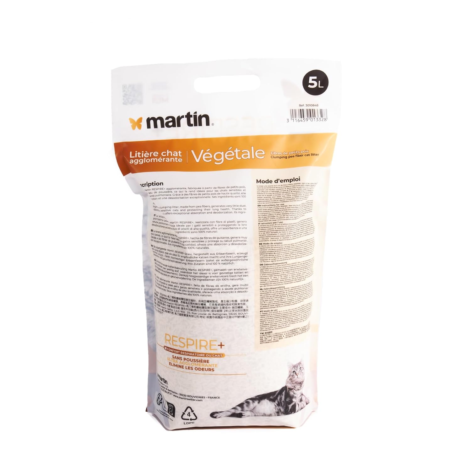 MARTIN SELLIER RESPIRE+ — Litière agglomérante végétale 4x5L – Image 2