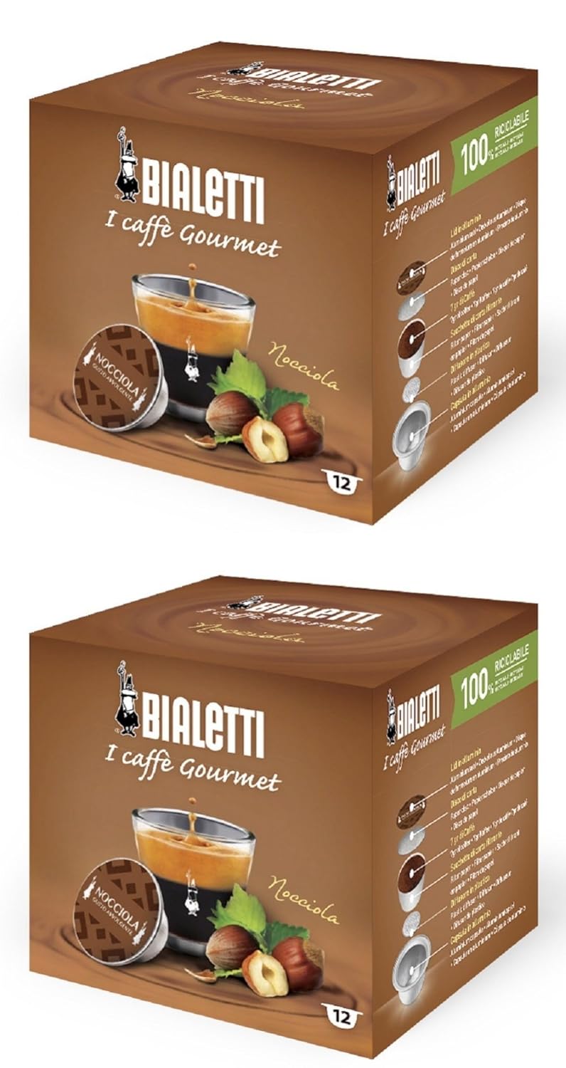 Bialetti Lot de 24 capsules expresso noisettes
