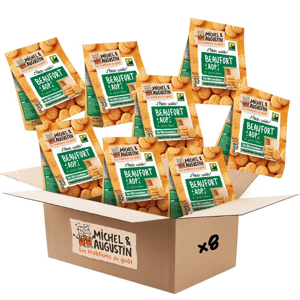 Michel & Augustin – Petits Sablés Salés au Beaufort AOP et Poivre Blanc – Biscuits Apéritifs Gourmands – Fabriqués en France – 100g x 8