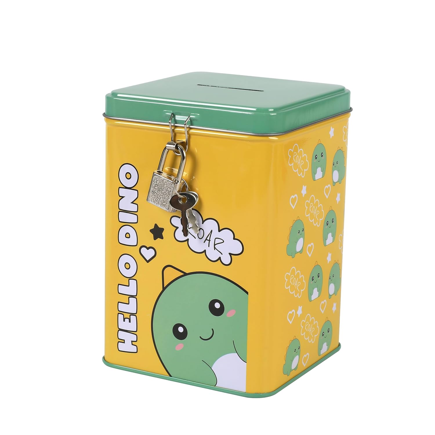 I-TOTAL — Tirelire en métal avec cadenas Hello Dino – Image 2