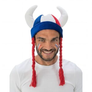 CHAKS — Casque de supporter à cornes et tresses tricolore