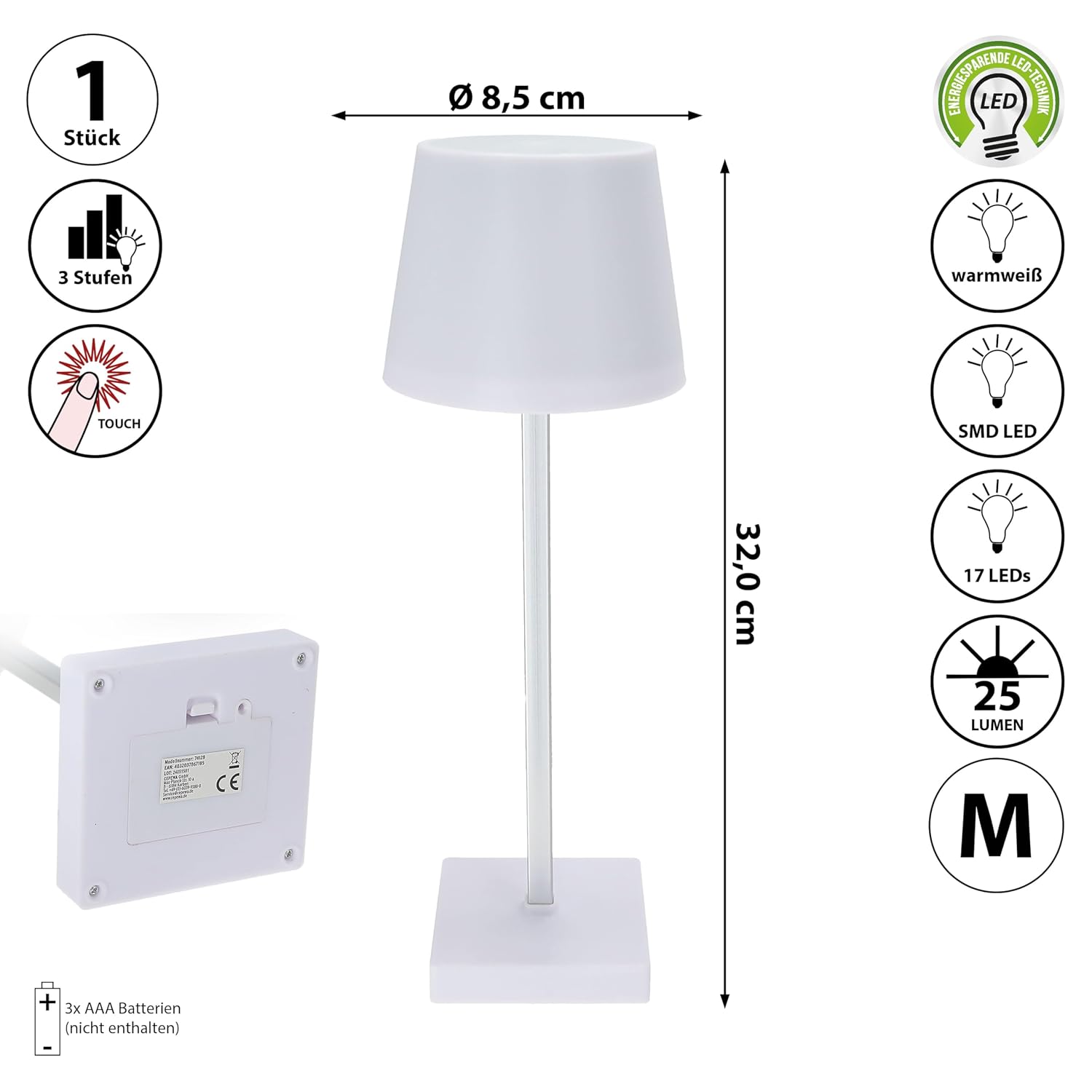 CEPEWA — Lampe de table LED tactile 17 LED 32 cm – Image 2