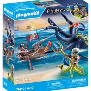 Alternative view of Playmobil 71419 Pirate avec Pieuvre géante, Comprend Deux Personnages, Une Pieuvre géante Qui pulvérise de l'eau, Un Bateau à rames et de Nombreux Accessoires, Univers Pirates, pour Enfants dès 4 Ans