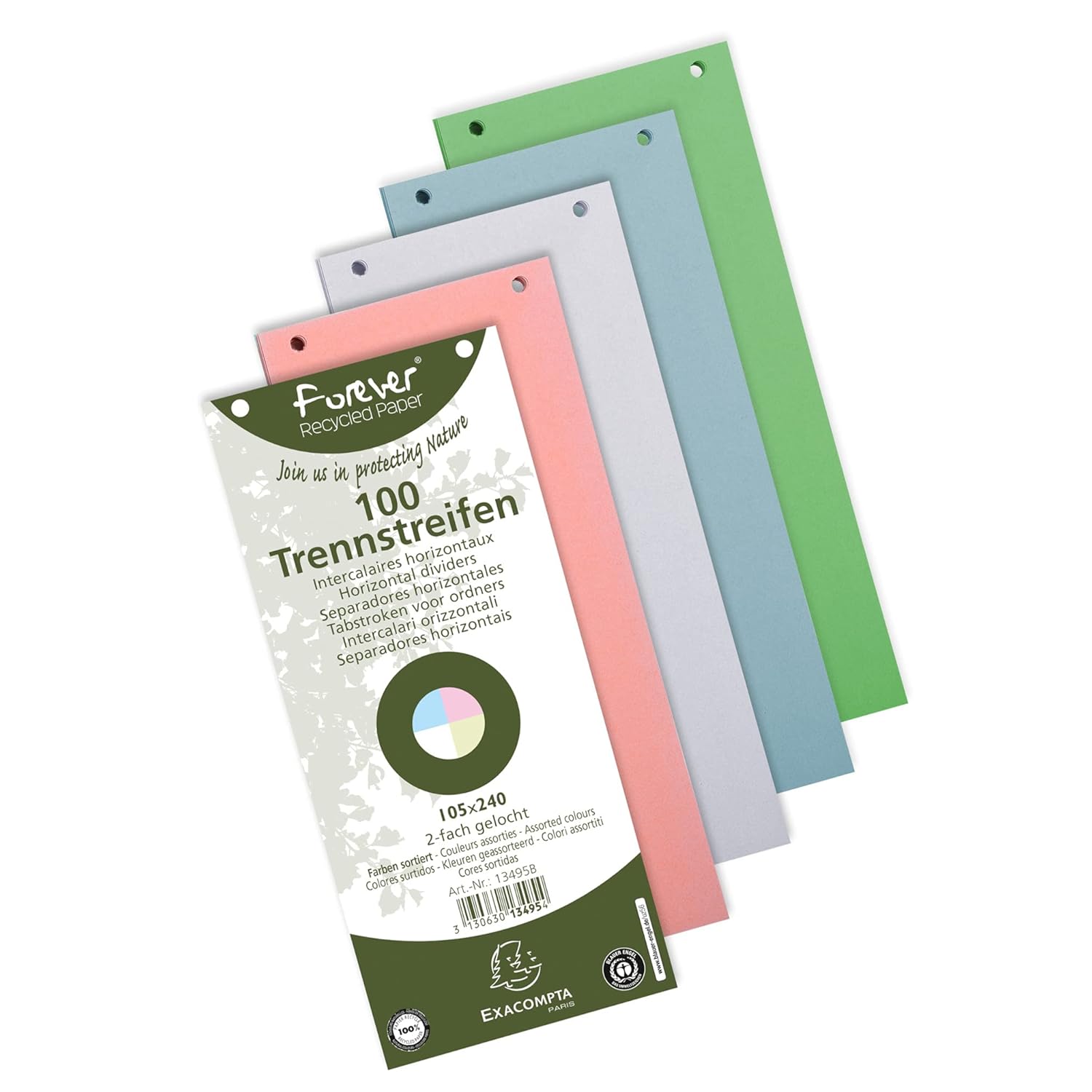 Exacompta - Réf. 13495B - Paquet de 100 fiches intercalaires horizontales unies perforées Forever - séparateur pour classeur ou classeur à levier - sous film - format 105 x 240 mm - couleurs assorties – Image 12