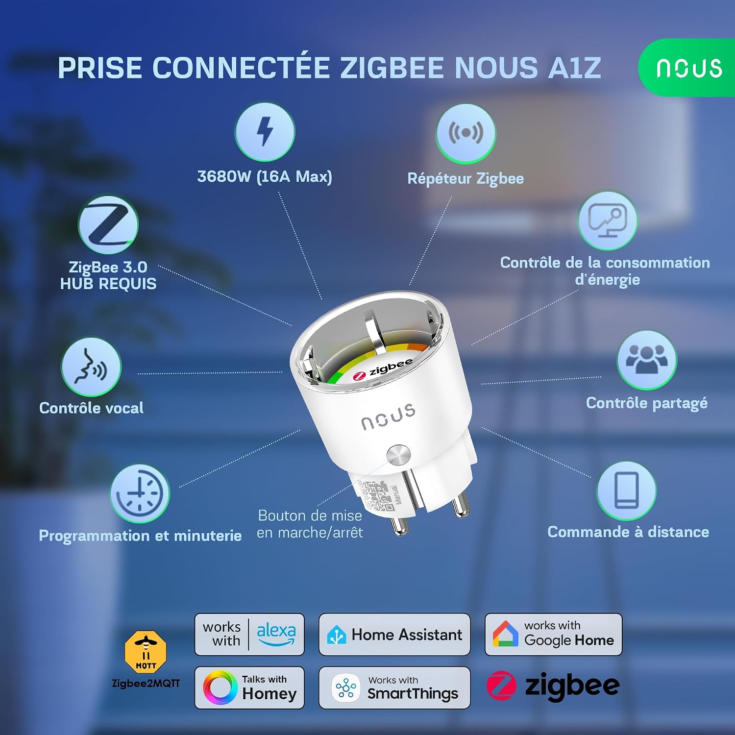 NOUS A1Z — Prise connectée ZigBee 3.0 avec mesure conso – Image 2