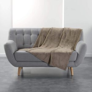 DOUCEUR D'INTÉRIEUR Flanou — Plaid flanelle taupe 125 x 150 cm