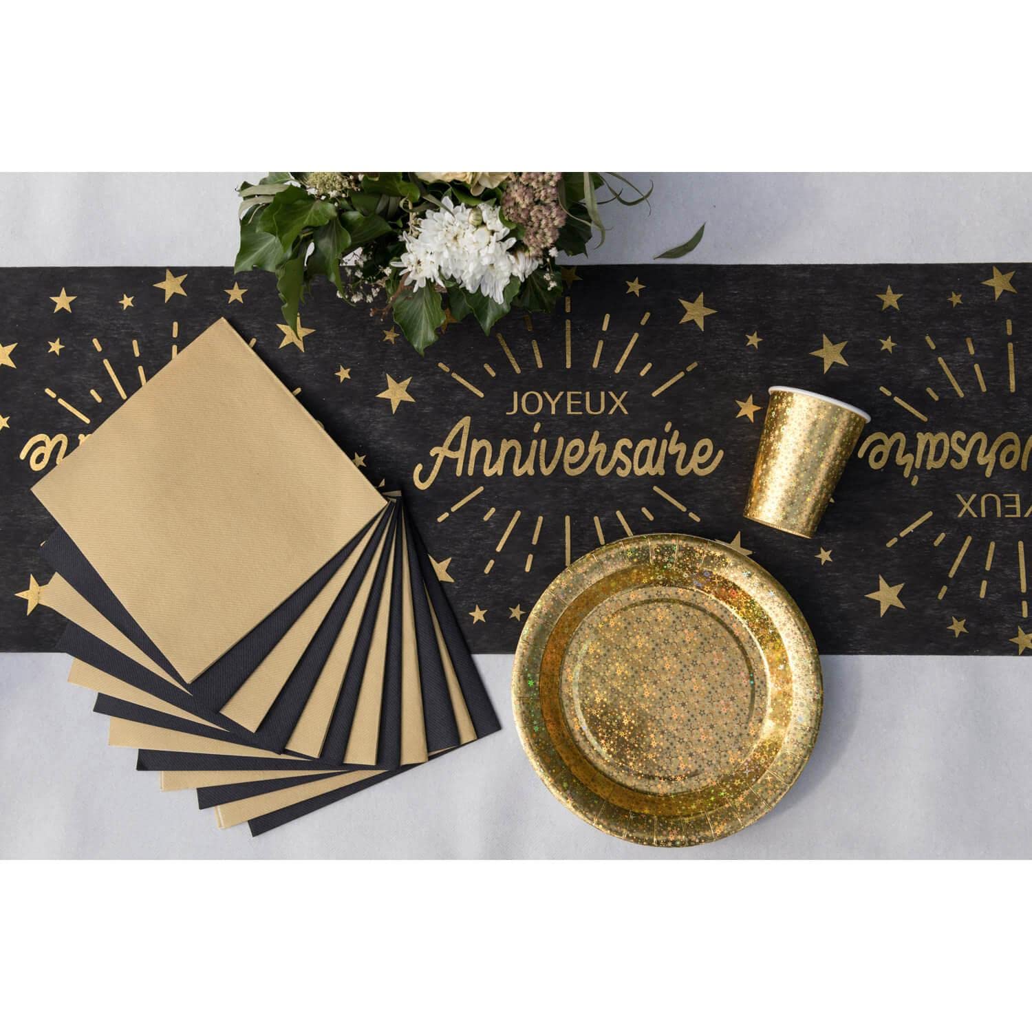 SANTEX — Chemin de Table Joyeux Anniversaire Noir/Or 30x500 cm